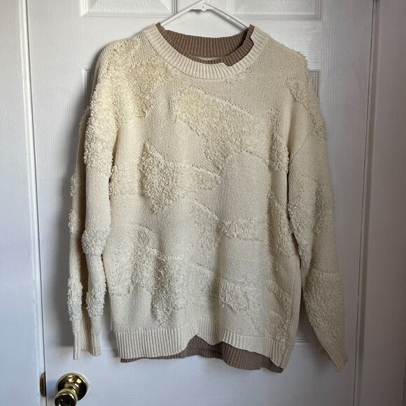 Vintage cotton double layer cloud sherpay crewneck sweater off white unisex M/L - Picture 1 of 6